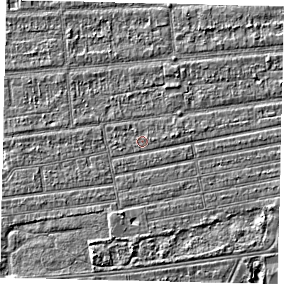 Shaded relief map of the ground around HU53PP, computed from Environment Agency LiDAR. The ground here sits at about 2 m above sea level and falls 4 m across the surrounding 800 m. The ground contributing surface water to this point lies to the north-north-west.