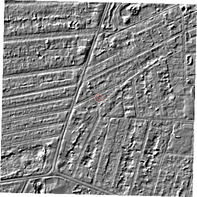 Shaded relief map of the ground around HU53QD, computed from Environment Agency LiDAR. The ground here sits at about 2 m above sea level and falls 3 m across the surrounding 800 m. Surface water reaching this point runs off ground lying to the south-south-west, 1.5 m higher.