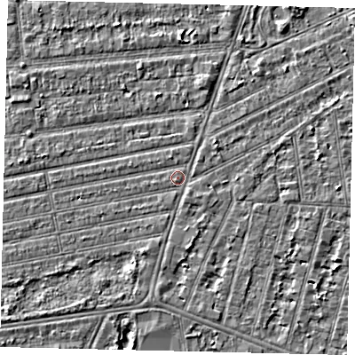 Shaded relief map of the ground around HU53QU, computed from Environment Agency LiDAR. The ground here sits at about 2 m above sea level and falls 3 m across the surrounding 800 m. Surface water reaching this point runs off ground lying to the south, 0.9 m higher.