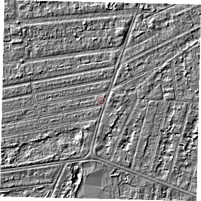 Shaded relief map of the ground around HU53QX, computed from Environment Agency LiDAR. The ground here sits at about 2 m above sea level and falls 3 m across the surrounding 800 m. Surface water reaching this point runs off ground lying to the south, 0.8 m higher.