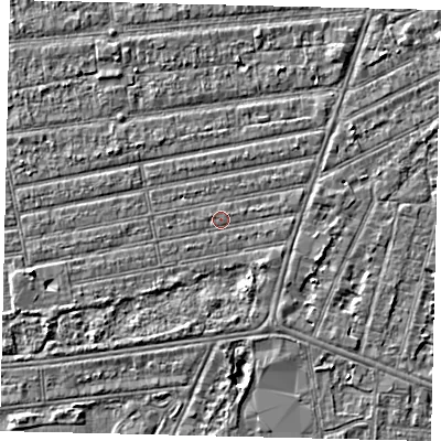 Shaded relief map of the ground around HU53RD, computed from Environment Agency LiDAR. The ground here sits at about 2 m above sea level and falls 3 m across the surrounding 800 m. Surface water reaching this point runs off ground lying to the east, 0.7 m higher.