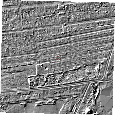 Shaded relief map of the ground around HU53RE, computed from Environment Agency LiDAR. The ground here sits at about 2 m above sea level and falls 5 m across the surrounding 800 m. Surface water reaching this point runs off ground lying to the east-south-east, 1.8 m higher.