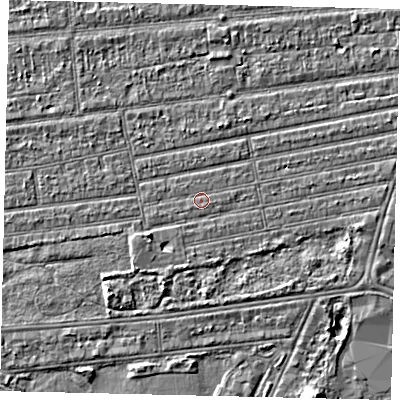 Shaded relief map of the ground around HU53RJ, computed from Environment Agency LiDAR. The ground here sits at about 2 m above sea level and falls 5 m across the surrounding 800 m. Surface water reaching this point runs off ground lying to the south-south-east, 0.5 m higher.