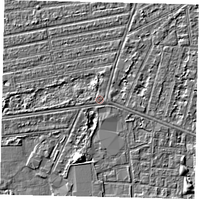 Shaded relief map of the ground around HU53RU, computed from Environment Agency LiDAR. The ground here sits at about 3 m above sea level and falls 5 m across the surrounding 800 m. Surface water reaching this point runs off ground lying to the north-west, 0.5 m higher.