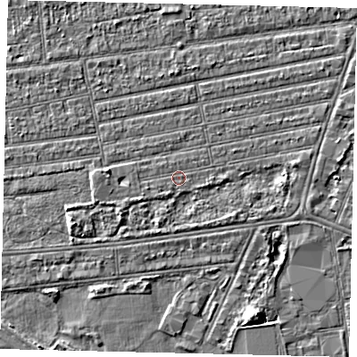 Shaded relief map of the ground around HU53SB, computed from Environment Agency LiDAR. The ground here sits at about 2 m above sea level and falls 5 m across the surrounding 800 m. Surface water reaching this point runs off ground lying to the west-south-west, 0.8 m higher.
