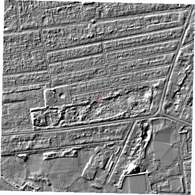Shaded relief map of the ground around HU53SD, computed from Environment Agency LiDAR. The ground here sits at about 2 m above sea level and falls 5 m across the surrounding 800 m. Surface water reaching this point runs off ground lying to the west-south-west, 1.3 m higher.
