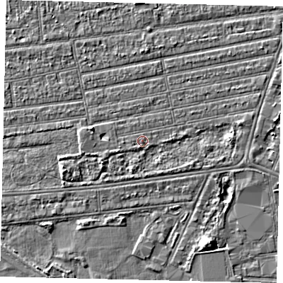 Shaded relief map of the ground around HU53SE, computed from Environment Agency LiDAR. The ground here sits at about 2 m above sea level and falls 5 m across the surrounding 800 m. Surface water reaching this point runs off ground lying to the west-south-west, 1.2 m higher.