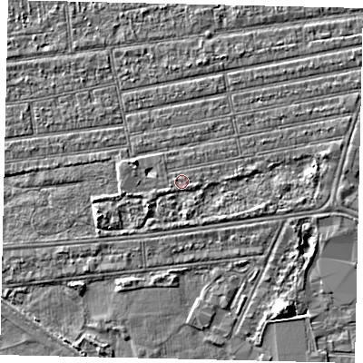 Shaded relief map of the ground around HU53SF, computed from Environment Agency LiDAR. The ground here sits at about 2 m above sea level and falls 5 m across the surrounding 800 m. Surface water reaching this point runs off ground lying to the south-west, 1.2 m higher.