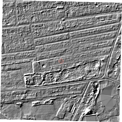 Shaded relief map of the ground around HU53SG, computed from Environment Agency LiDAR. The ground here sits at about 2 m above sea level and falls 5 m across the surrounding 800 m. Surface water reaching this point runs off ground lying to the south-west, 0.8 m higher.