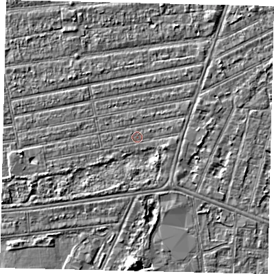 Shaded relief map of the ground around HU53SQ, computed from Environment Agency LiDAR. The ground here sits at about 2 m above sea level and falls 5 m across the surrounding 800 m. Surface water reaching this point runs off ground lying to the south-east, 1.8 m higher.