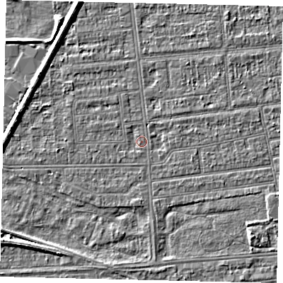 Shaded relief map of the ground around HU53ST, computed from Environment Agency LiDAR. The ground here sits at about 2 m above sea level and falls 5 m across the surrounding 800 m. Surface water reaching this point runs off ground lying to the south-east, 2.5 m higher.