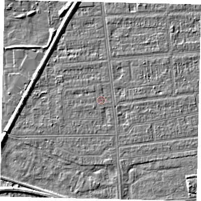 Shaded relief map of the ground around HU53SU, computed from Environment Agency LiDAR. The ground here sits at about 2 m above sea level and falls 6 m across the surrounding 800 m. Surface water reaching this point runs off ground lying to the south, 1.6 m higher.