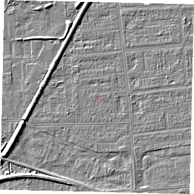 Shaded relief map of the ground around HU53SX, computed from Environment Agency LiDAR. The ground here sits at about 2 m above sea level and falls 7 m across the surrounding 800 m. Surface water reaching this point runs off ground lying to the west, 0.5 m higher.