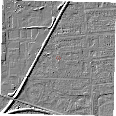 Shaded relief map of the ground around HU53SY, computed from Environment Agency LiDAR. The ground here sits at about 2 m above sea level and falls 7 m across the surrounding 800 m. Surface water reaching this point runs off ground lying to the south, 1.0 m higher.