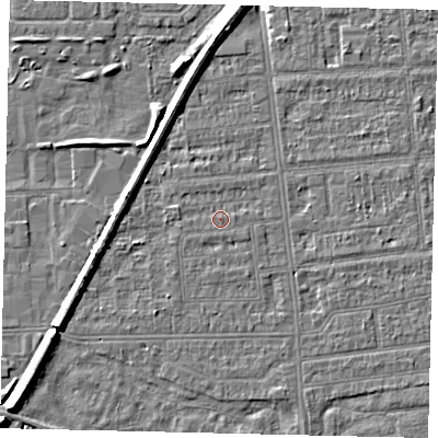 Shaded relief map of the ground around HU53TH, computed from Environment Agency LiDAR. The ground here sits at about 2 m above sea level and falls 8 m across the surrounding 800 m. The ground contributing surface water to this point lies to the south-south-east.