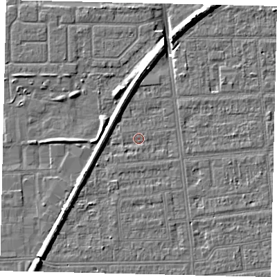 Shaded relief map of the ground around HU53TN, computed from Environment Agency LiDAR. The ground here sits at about 2 m above sea level and falls 8 m across the surrounding 800 m. Surface water reaching this point runs off ground lying to the south-south-west, 0.9 m higher.