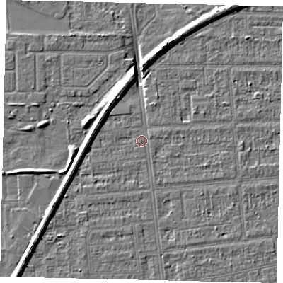 Shaded relief map of the ground around HU53TP, computed from Environment Agency LiDAR. The ground here sits at about 2 m above sea level and falls 8 m across the surrounding 800 m. Surface water reaching this point runs off ground lying to the north-west, 4.2 m higher.