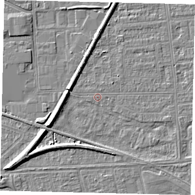 Shaded relief map of the ground around HU53TZ, computed from Environment Agency LiDAR. The ground here sits at about 2 m above sea level and falls 7 m across the surrounding 800 m. Surface water reaching this point runs off ground lying to the west-south-west, 6.5 m higher.