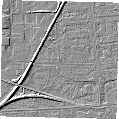 Shaded relief map of the ground around HU53UE, computed from Environment Agency LiDAR. The ground here sits at about 2 m above sea level and falls 7 m across the surrounding 800 m. Surface water reaching this point runs off ground lying to the north-north-west, 0.7 m higher.