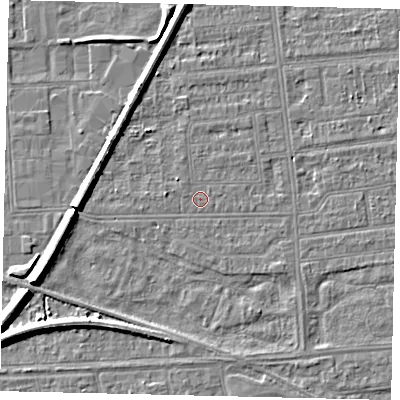 Shaded relief map of the ground around HU53UG, computed from Environment Agency LiDAR. The ground here sits at about 2 m above sea level and falls 7 m across the surrounding 800 m. The ground contributing surface water to this point lies to the west-north-west.