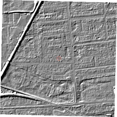 Shaded relief map of the ground around HU53UJ, computed from Environment Agency LiDAR. The ground here sits at about 2 m above sea level and falls 6 m across the surrounding 800 m. Surface water reaching this point runs off ground lying to the west-south-west, 6.1 m higher.