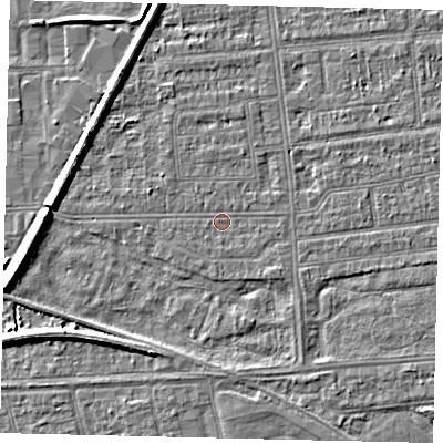 Shaded relief map of the ground around HU53UN, computed from Environment Agency LiDAR. The ground here sits at about 2 m above sea level and falls 7 m across the surrounding 800 m. Surface water reaching this point runs off ground lying to the west-south-west, 6.5 m higher.