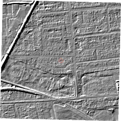 Shaded relief map of the ground around HU53UR, computed from Environment Agency LiDAR. The ground here sits at about 2 m above sea level and falls 6 m across the surrounding 800 m. Surface water reaching this point runs off ground lying to the south-west, 0.6 m higher.