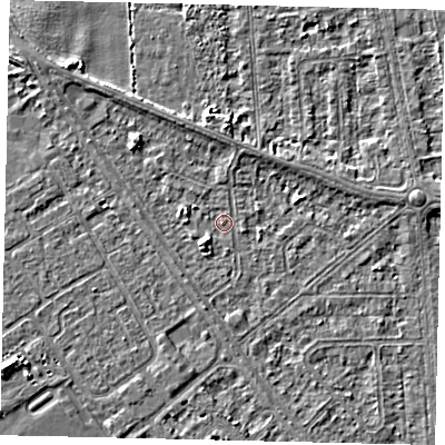 Shaded relief map of the ground around HU54AE, computed from Environment Agency LiDAR. The ground here sits at about 2 m above sea level and falls 3 m across the surrounding 800 m. Surface water reaching this point runs off ground lying to the south-west, 1.8 m higher.