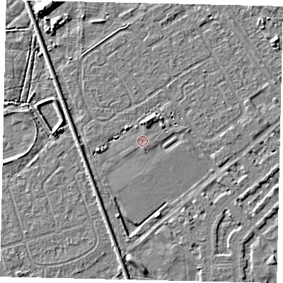 Shaded relief map of the ground around HU54AF, computed from Environment Agency LiDAR. The ground here sits at about 2 m above sea level and falls 9 m across the surrounding 800 m. Surface water reaching this point runs off ground lying to the south-east, 0.7 m higher.