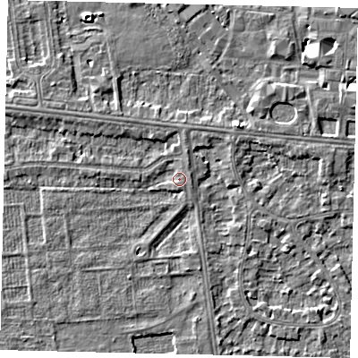 Shaded relief map of the ground around HU54AY, computed from Environment Agency LiDAR. The ground here sits at about 2 m above sea level and falls 5 m across the surrounding 800 m. Surface water reaching this point runs off ground lying to the north-north-east, 1.5 m higher.
