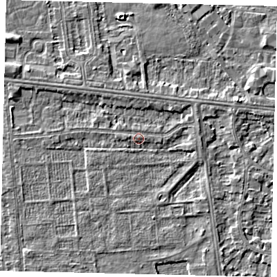 Shaded relief map of the ground around HU54AZ, computed from Environment Agency LiDAR. The ground here sits at about 2 m above sea level and falls 3 m across the surrounding 800 m. Surface water reaching this point runs off ground lying to the west-north-west, 1.9 m higher.