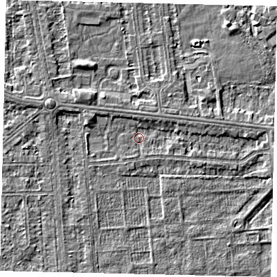 Shaded relief map of the ground around HU54BA, computed from Environment Agency LiDAR. The ground here sits at about 2 m above sea level and falls 3 m across the surrounding 800 m. Surface water reaching this point runs off ground lying to the south-south-west, 1.0 m higher.