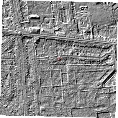 Shaded relief map of the ground around HU54BB, computed from Environment Agency LiDAR. The ground here sits at about 2 m above sea level and falls 3 m across the surrounding 800 m. Surface water reaching this point runs off ground lying to the north-west, 1.9 m higher.