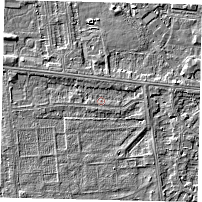 Shaded relief map of the ground around HU54BD, computed from Environment Agency LiDAR. The ground here sits at about 2 m above sea level and falls 3 m across the surrounding 800 m. Surface water reaching this point runs off ground lying to the north-north-east, 1.4 m higher.