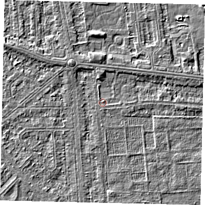 Shaded relief map of the ground around HU54BG, computed from Environment Agency LiDAR. The ground here sits at about 2 m above sea level and falls 3 m across the surrounding 800 m. Surface water reaching this point runs off ground lying to the north-west, 1.0 m higher.