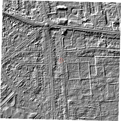 Shaded relief map of the ground around HU54BH, computed from Environment Agency LiDAR. The ground here sits at about 2 m above sea level and falls 3 m across the surrounding 800 m. Surface water reaching this point runs off ground lying to the north-north-west, 2.3 m higher.