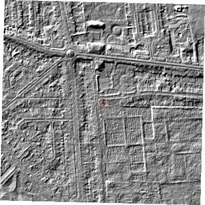 Shaded relief map of the ground around HU54BQ, computed from Environment Agency LiDAR. The ground here sits at about 2 m above sea level and falls 3 m across the surrounding 800 m. The ground contributing surface water to this point lies to the south.