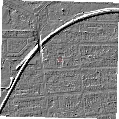 Shaded relief map of the ground around HU54BS, computed from Environment Agency LiDAR. The ground here sits at about 2 m above sea level and falls 8 m across the surrounding 800 m. Surface water reaching this point runs off ground lying to the east-south-east, 1.3 m higher.