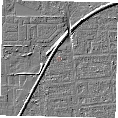 Shaded relief map of the ground around HU54DG, computed from Environment Agency LiDAR. The ground here sits at about 2 m above sea level and falls 8 m across the surrounding 800 m. Surface water reaching this point runs off ground lying to the north-north-west, 4.2 m higher.
