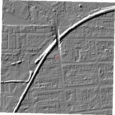 Shaded relief map of the ground around HU54DH, computed from Environment Agency LiDAR. The ground here sits at about 2 m above sea level and falls 8 m across the surrounding 800 m. Surface water reaching this point runs off ground lying to the west, 4.7 m higher.