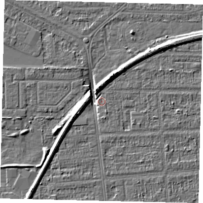 Shaded relief map of the ground around HU54DJ, computed from Environment Agency LiDAR. The ground here sits at about 2 m above sea level and falls 8 m across the surrounding 800 m. Surface water reaching this point runs off ground lying to the north-north-east, 7.6 m higher.