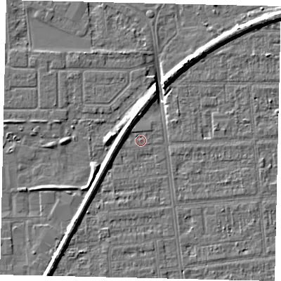 Shaded relief map of the ground around HU54DQ, computed from Environment Agency LiDAR. The ground here sits at about 2 m above sea level and falls 8 m across the surrounding 800 m. Surface water reaching this point runs off ground lying to the north-west, 4.0 m higher.