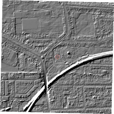 Shaded relief map of the ground around HU54DT, computed from Environment Agency LiDAR. The ground here sits at about 2 m above sea level and falls 8 m across the surrounding 800 m. Surface water reaching this point runs off ground lying to the south-east, 4.2 m higher.