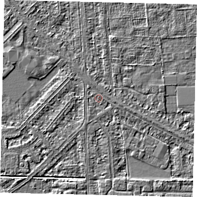 Shaded relief map of the ground around HU54EU, computed from Environment Agency LiDAR. The ground here sits at about 2 m above sea level and falls 3 m across the surrounding 800 m. Surface water reaching this point runs off ground lying to the north-north-east, 0.8 m higher.