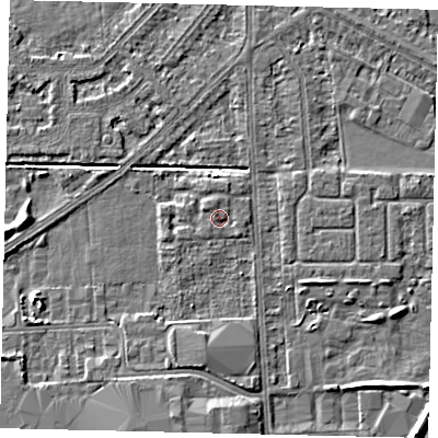 Shaded relief map of the ground around HU54GB, computed from Environment Agency LiDAR. The ground here sits at about 2 m above sea level and falls 5 m across the surrounding 800 m. Surface water reaching this point runs off ground lying to the north, 1.0 m higher.