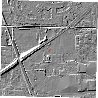 Shaded relief map of the ground around HU54HZ, computed from Environment Agency LiDAR. The ground here sits at about 2 m above sea level and falls 9 m across the surrounding 800 m. Surface water reaching this point runs off ground lying to the south, 3.3 m higher.