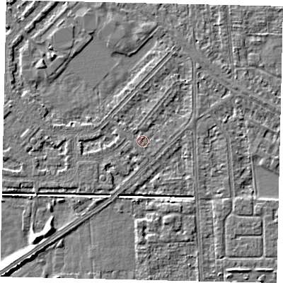 Shaded relief map of the ground around HU54LY, computed from Environment Agency LiDAR. The ground here sits at about 2 m above sea level and falls 7 m across the surrounding 800 m. Surface water reaching this point runs off ground lying to the south-west, 0.5 m higher.