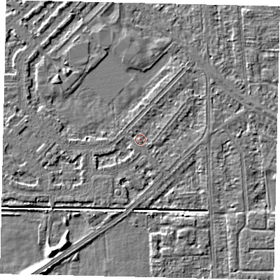 Shaded relief map of the ground around HU54LZ, computed from Environment Agency LiDAR. The ground here sits at about 2 m above sea level and falls 5 m across the surrounding 800 m. Surface water reaching this point runs off ground lying to the south-south-east, 0.9 m higher.