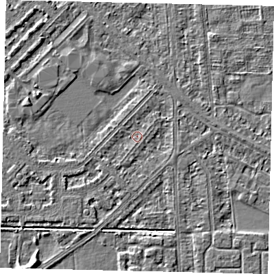 Shaded relief map of the ground around HU54NA, computed from Environment Agency LiDAR. The ground here sits at about 2 m above sea level and falls 4 m across the surrounding 800 m. Surface water reaching this point runs off ground lying to the south-west, 0.9 m higher.