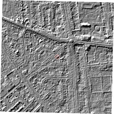 Shaded relief map of the ground around HU54NH, computed from Environment Agency LiDAR. The ground here sits at about 2 m above sea level and falls 3 m across the surrounding 800 m. Surface water reaching this point runs off ground lying to the south-east, 1.4 m higher.